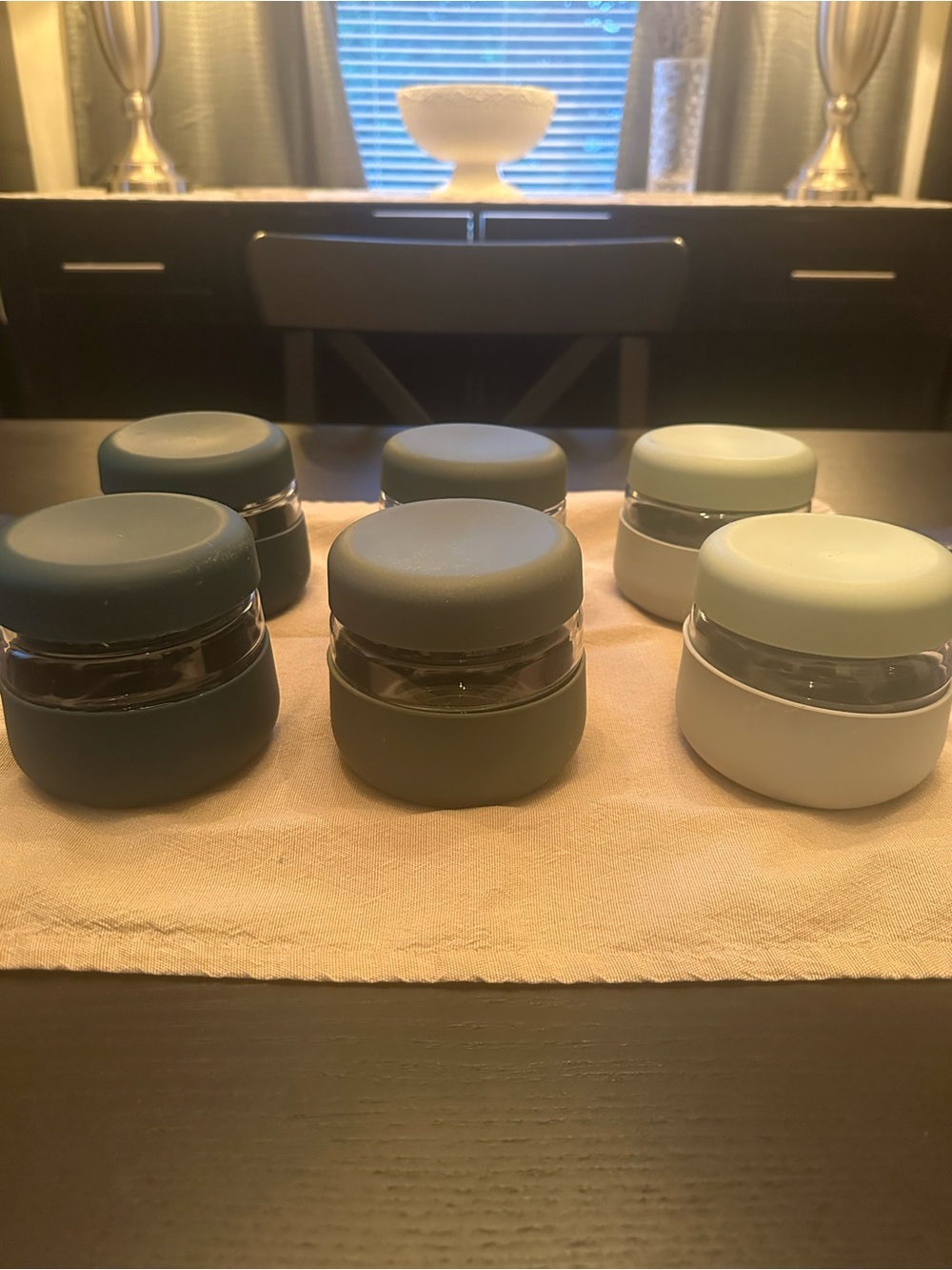 Silicone Travel Jars - Set of 6 in Green and Light Blue